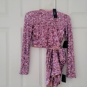 NEW WITH TAGS gorgeous sequined two piece dress - crop top and mini skirt